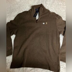 Ralph Lauren Polo Mocha Chocolate 1/4 Zip Mens Long Sleeves Shirt sz XL